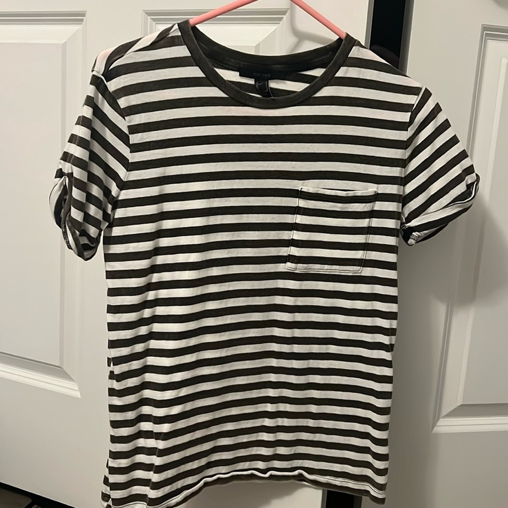 Gray and White striped Forever 21 Shirt
